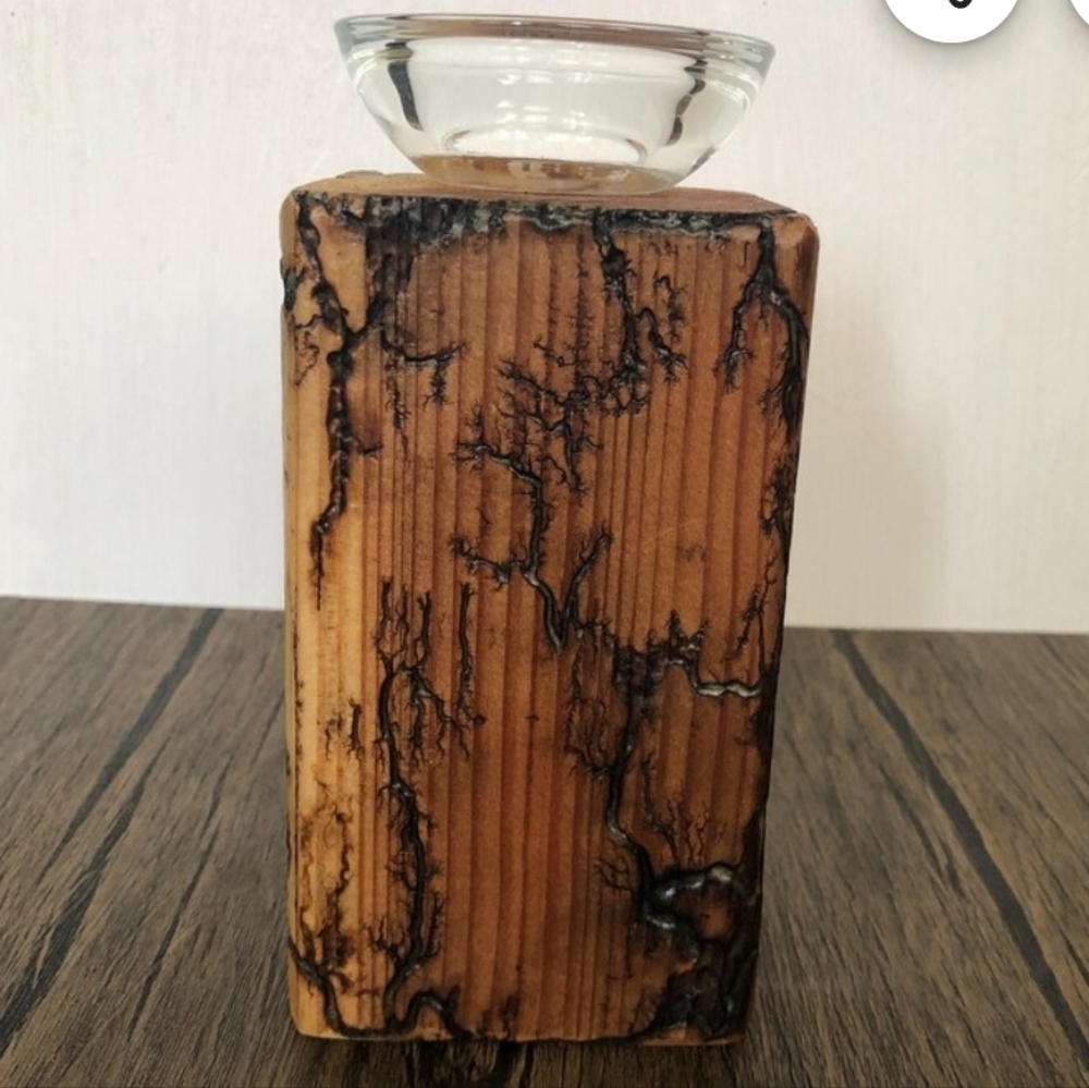 Handmade Fracture Burned Wood Candle Holder